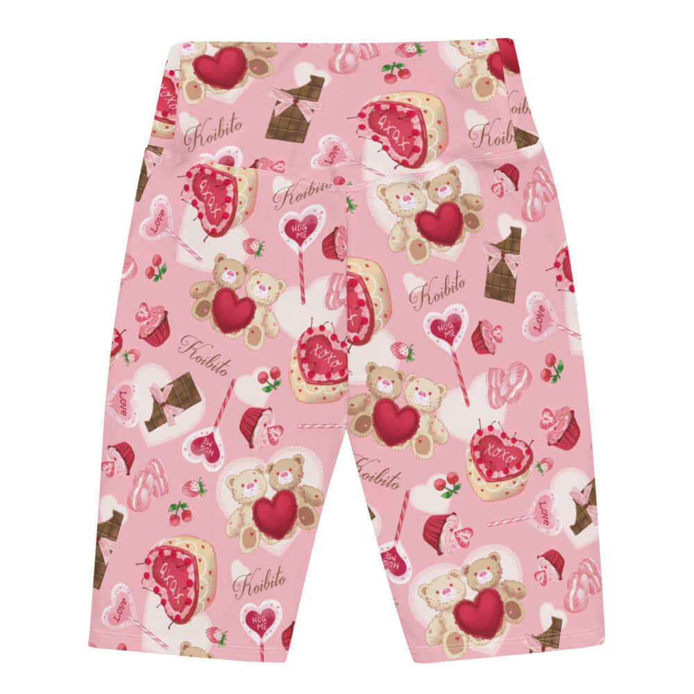 Sugar Sweetheart Biker Shorts featuring cute treats and bears, perfect for lounging or active wear.