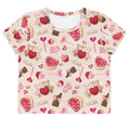 Stylish Sugar Sweetheart Crop Top featuring a playful design of sweets and hearts, perfect for a cute outfit.
