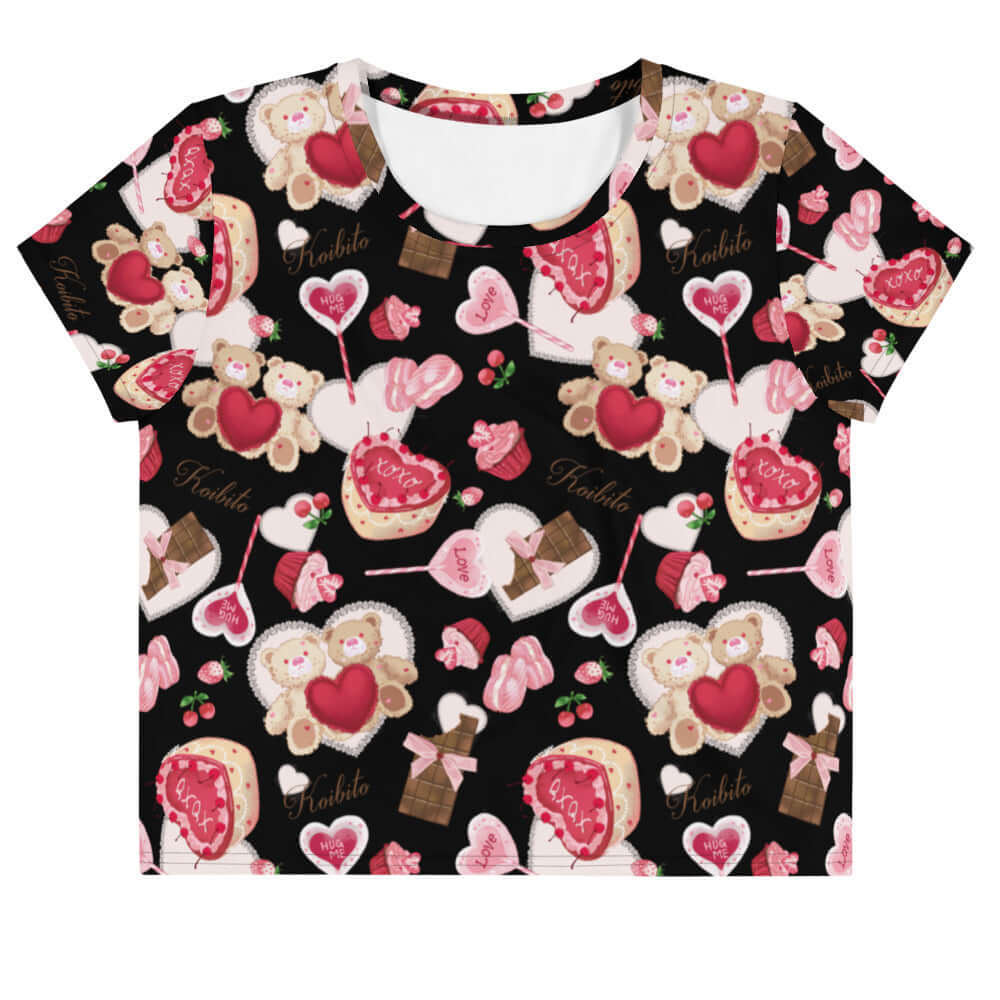 Sugar Sweetheart Crop Top features a playful dessert print, perfect for adding sweetness to any outfit.