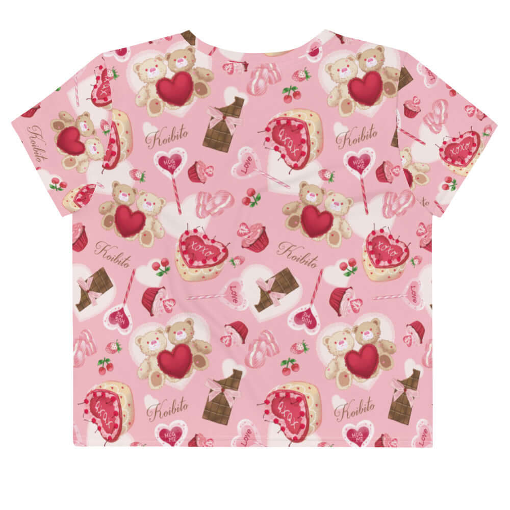 Sugar Sweetheart Crop Top features a playful pink design with sweet treats, perfect for a cute, casual look.