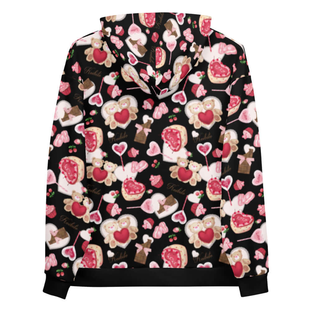 Cozy and colorful, the Sugar Sweetheart Hoodie features a fun pattern perfect for showcasing your adorable style.