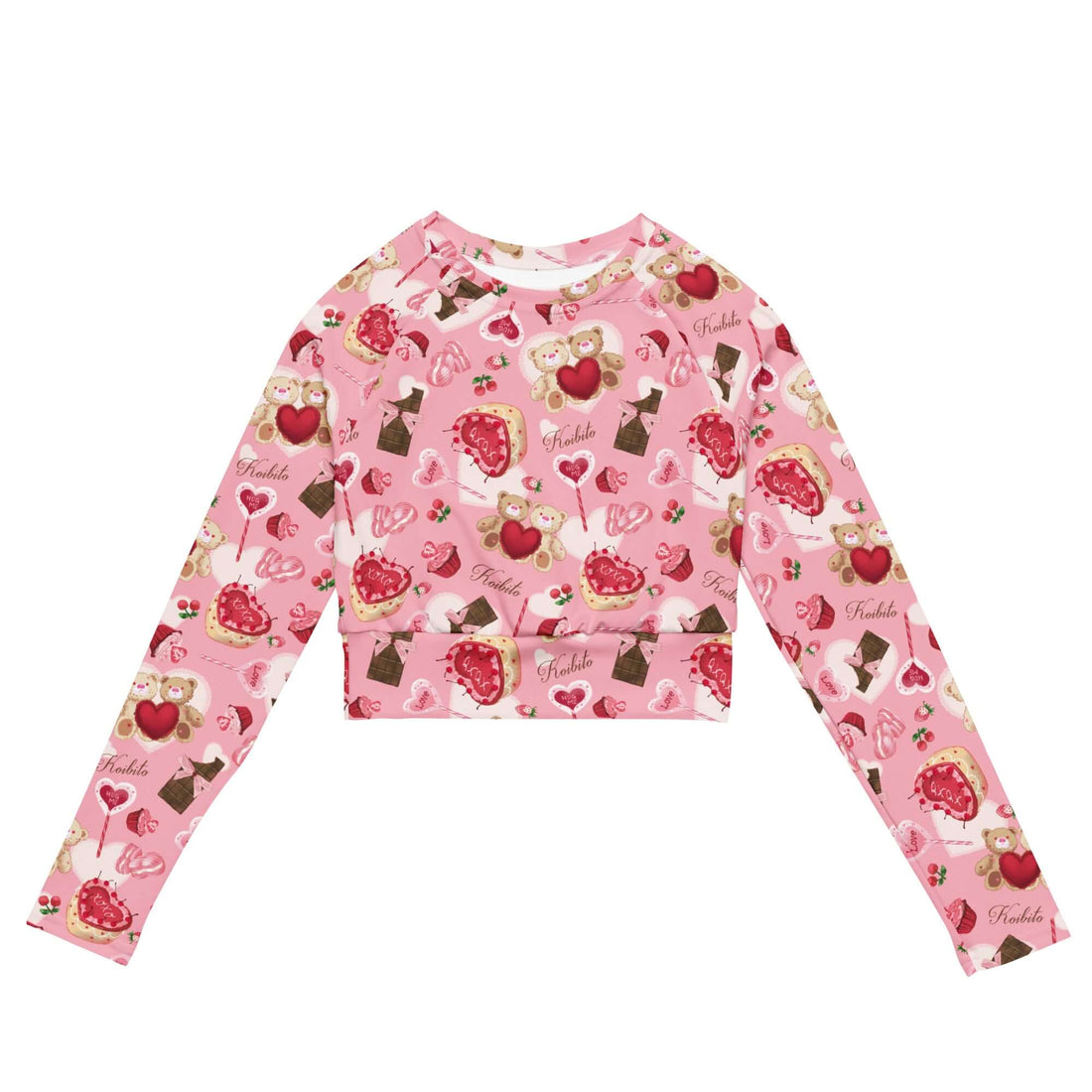 Sugar Sweetheart Long-sleeved Crop Top in pink features eco-friendly materials, perfect for athleisure or sports.