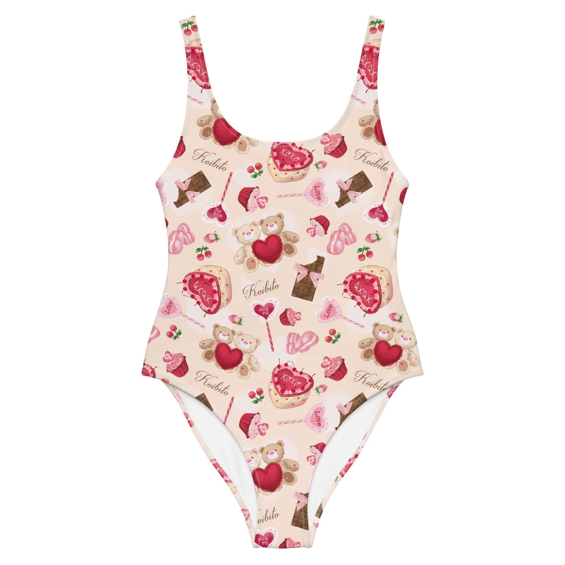Butter-soft Sugar Sweetheart One-Piece Swimsuit in a playful candy print, perfect for Valentine’s Day fun.