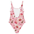 Sugar Sweetheart One-Piece Swimsuit features a playful pink design, perfect for showcasing your style this Valentine's Day.