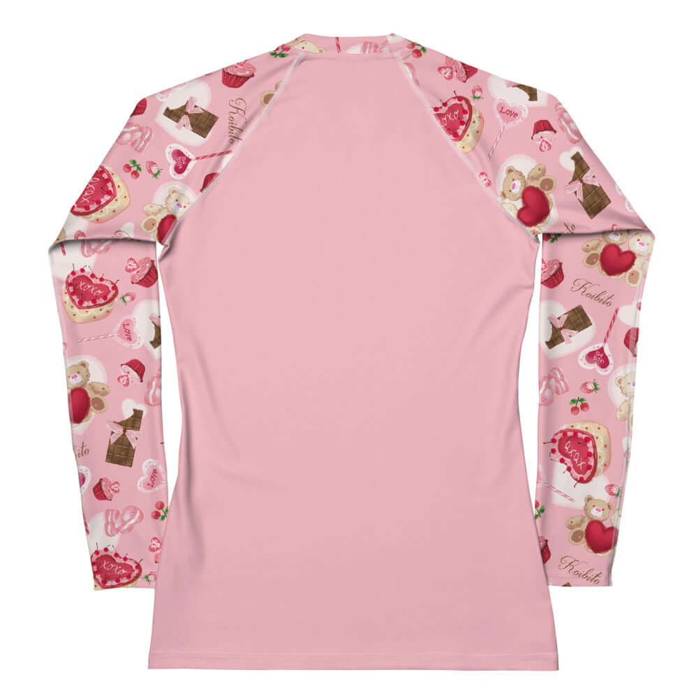 Stylish Sugar Sweetheart Rash Guard featuring cute prints, perfect for sun protection during outdoor activities.