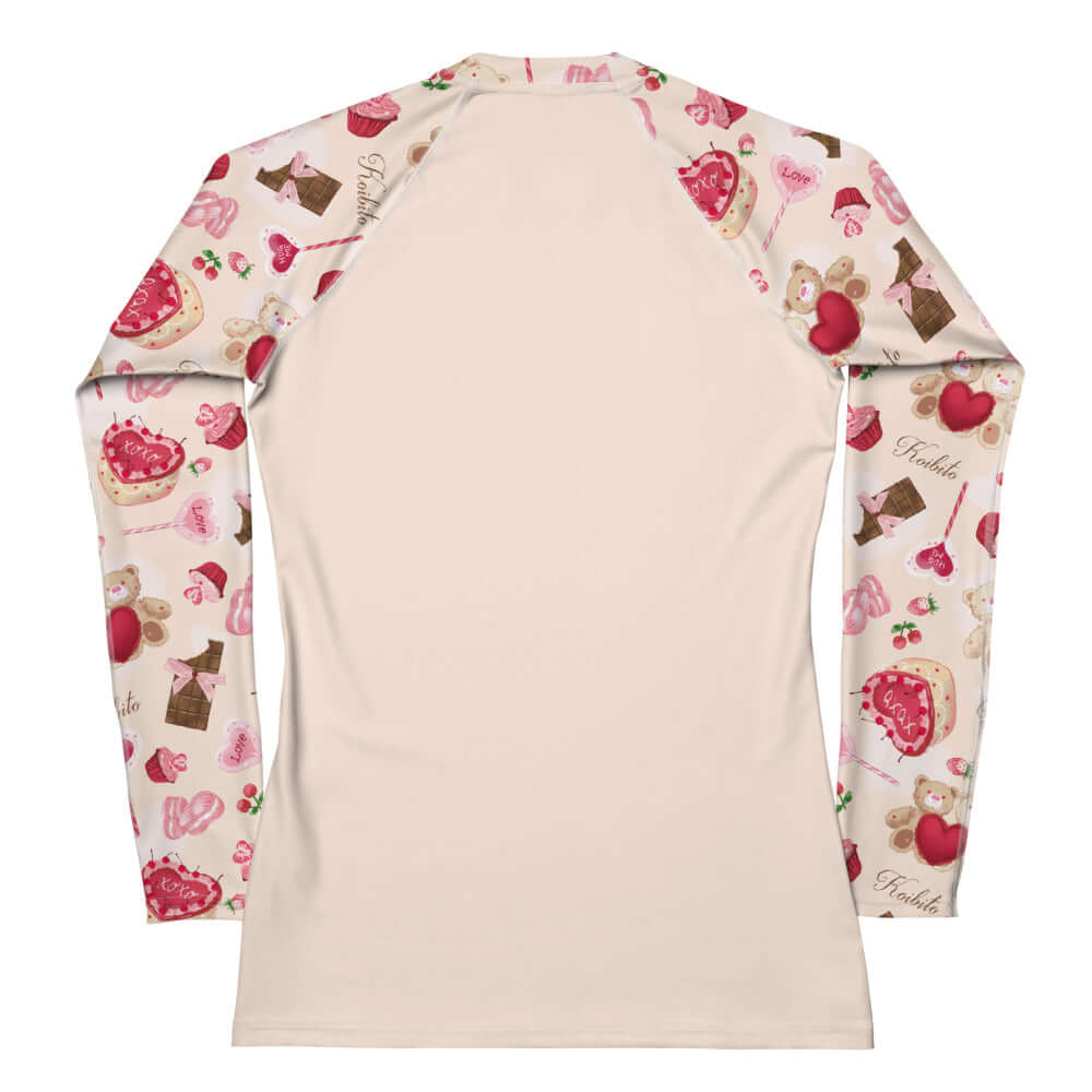 Sugar Sweetheart Rash Guard features a playful design, perfect for active days in the sun and wind protection.