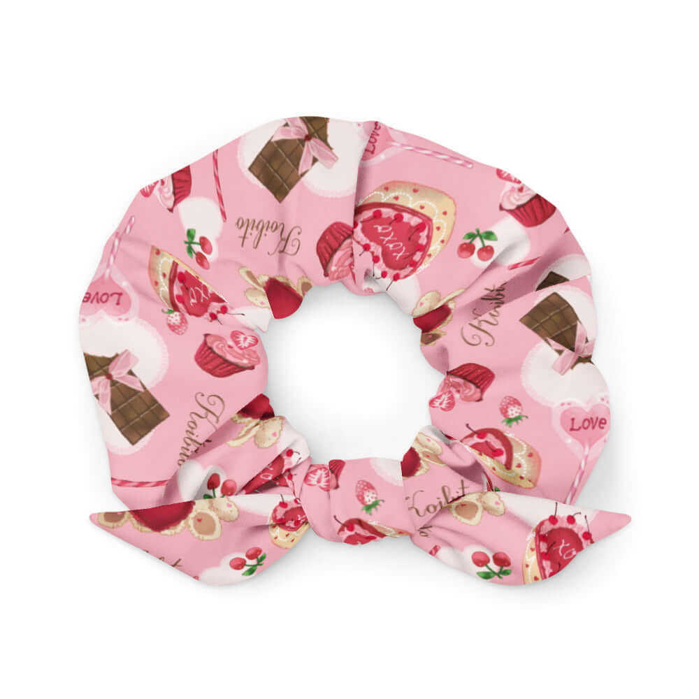 Cute Sugar Sweetheart Scrunchie featuring a charming print, perfect for Valentine's Day and everyday wear.