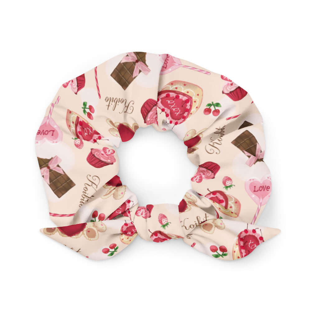 Cute Sugar Sweetheart Scrunchie featuring a charming design, perfect for Valentine’s Day outfits and gift baskets.