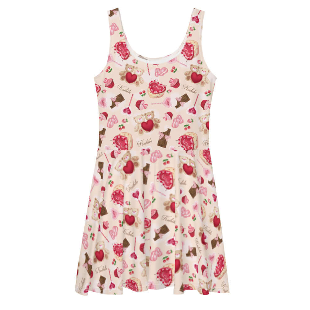 Cute Sugar Sweetheart Skater Dress features a flared skirt and pastel sweet-themed print, perfect for any occasion.
