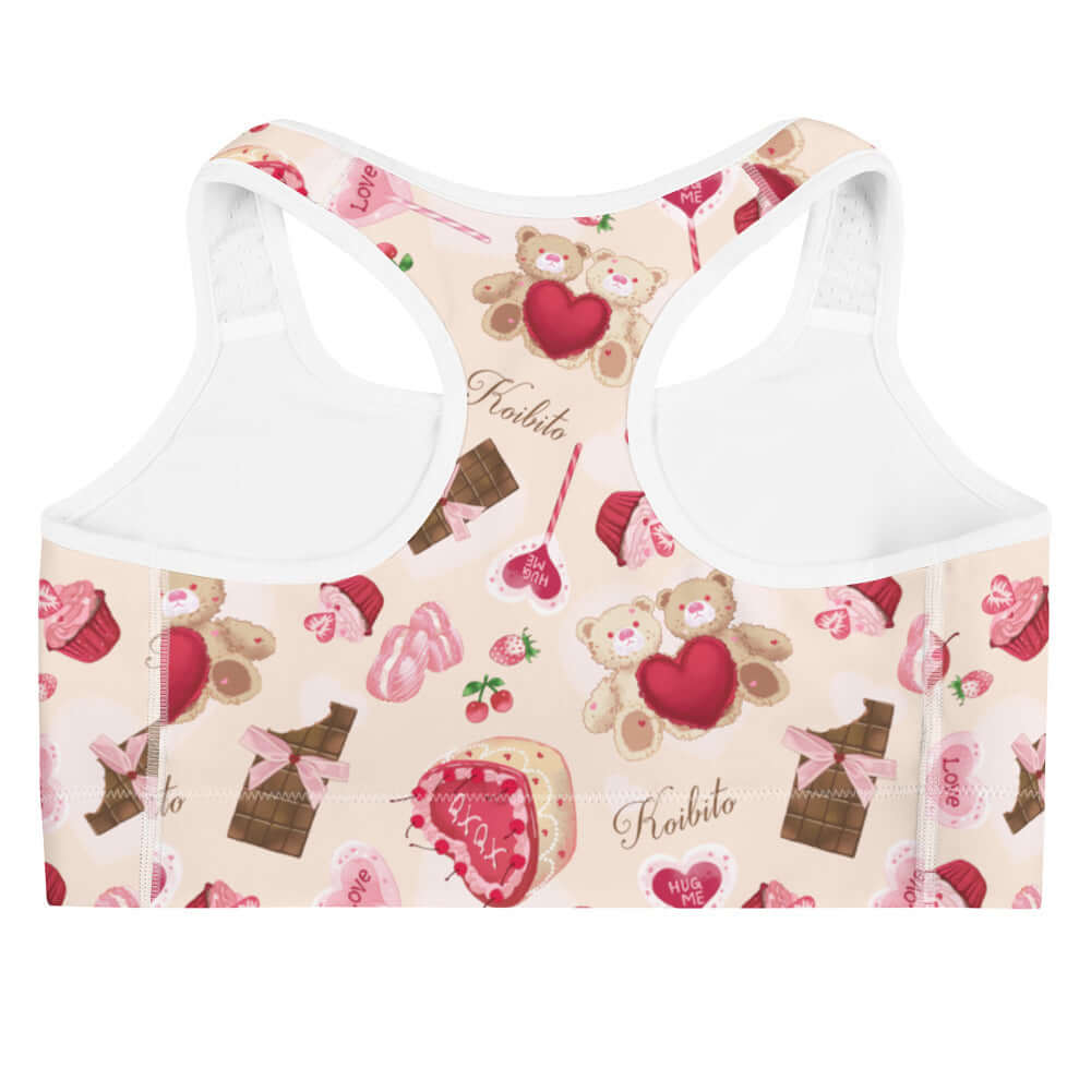 Bright and playful Sugar Sweetheart Sports bra from Koibito Clothing, perfect for stylish workouts and gym sessions.