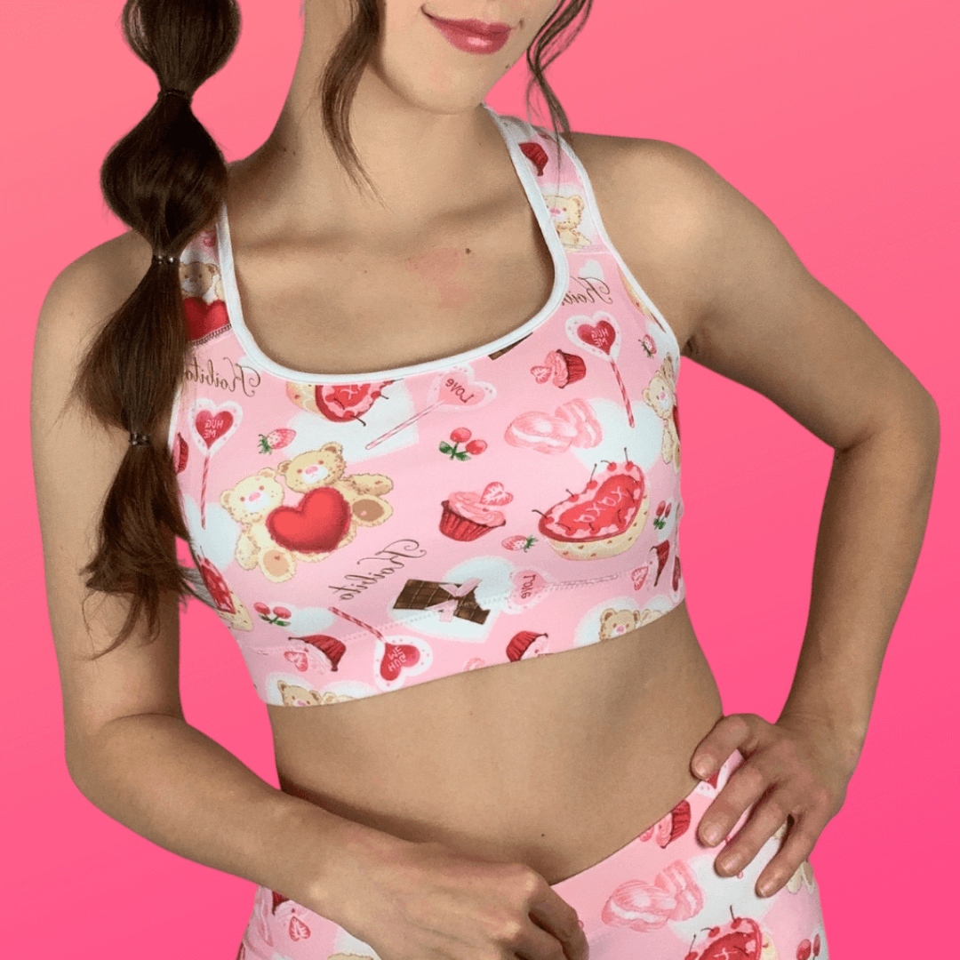 Cute and comfy, the Sugar Sweetheart Sports bra from Koibito Clothing adds sweetness to your workout style.