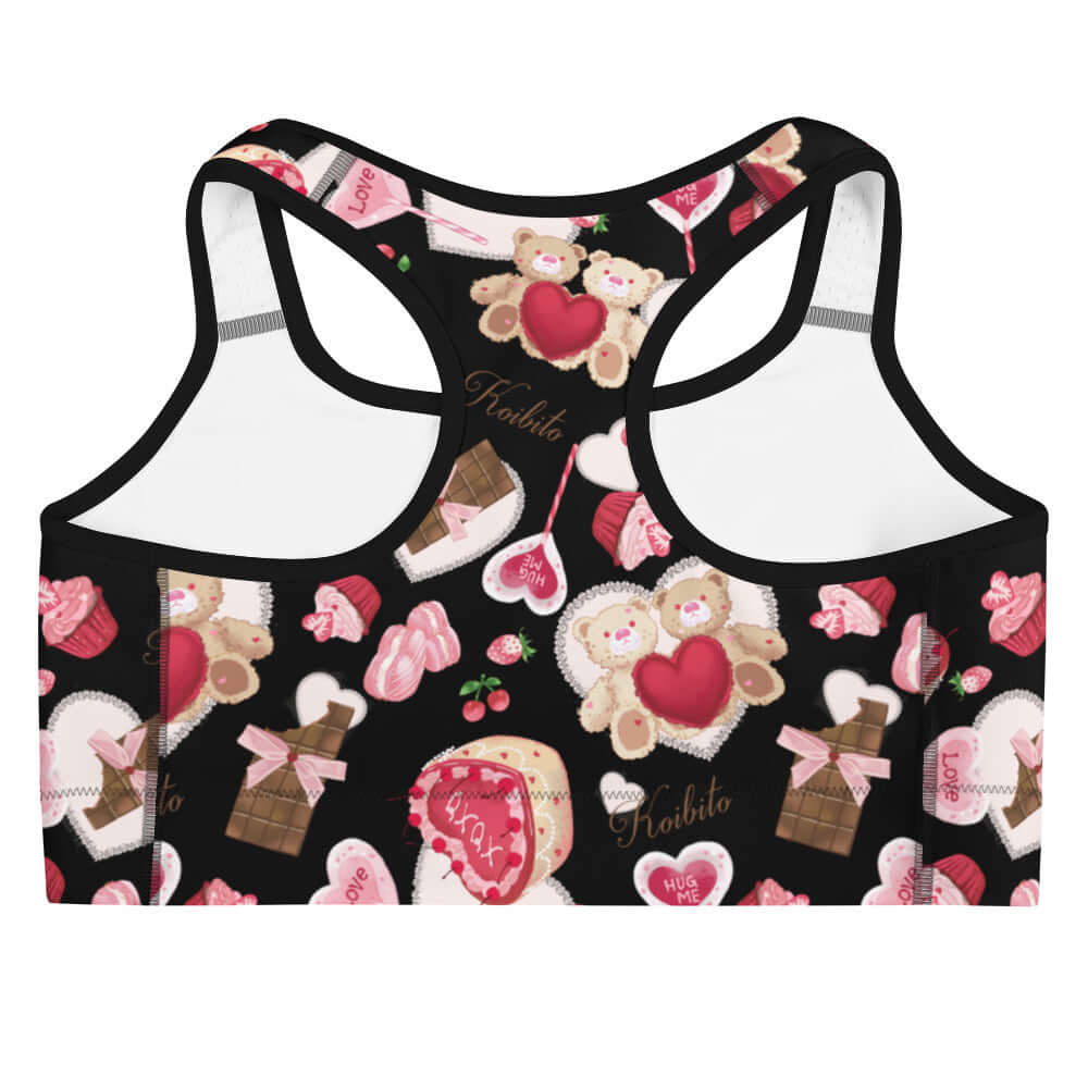 Koibito's Sugar Sweetheart Sports bra features a cute design perfect for workouts and looking stylish at the gym.