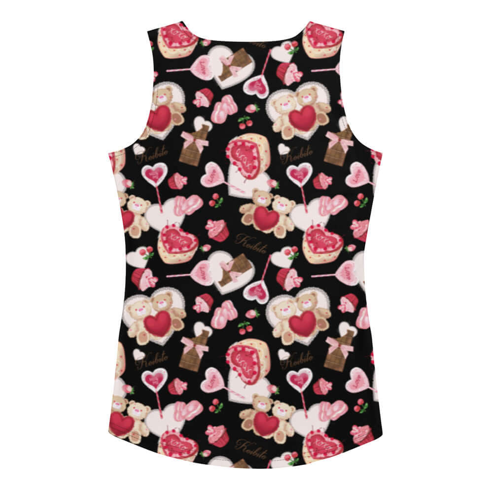 Sugar Sweetheart Tank Top features a cute, cozy design with hearts and treats, perfect for showcasing your adorable style.