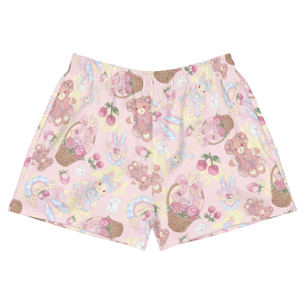 Sweet Teddy Athletic Short Shorts feature a cute bear print, perfect for workouts with comfort and mobility in mind.