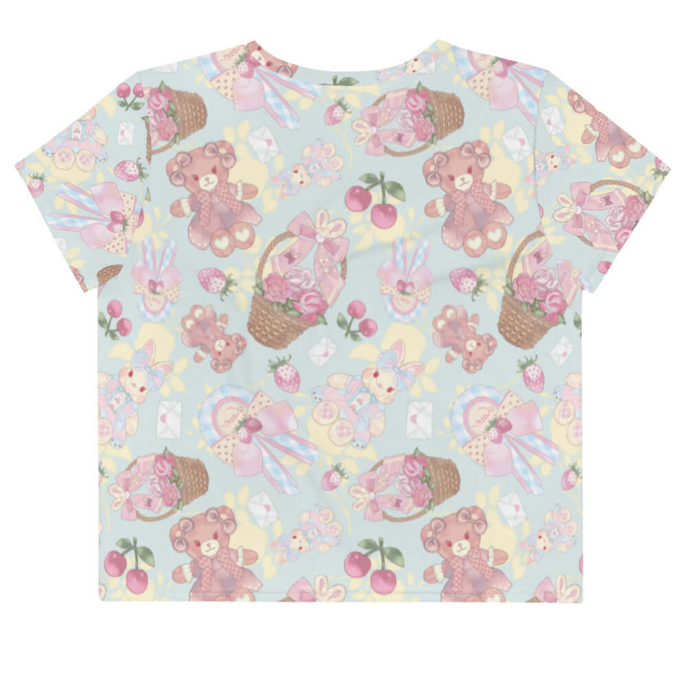 Colorful Sweet Teddy Crop Top featuring playful teddy bear patterns, perfect for showcasing your feminine style.
