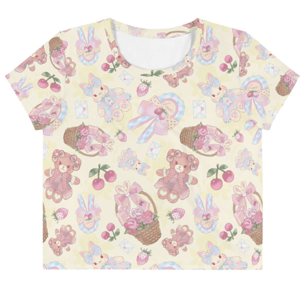 Bright and playful, the Sweet Teddy Crop Top features adorable designs perfect for showcasing your feminine style.