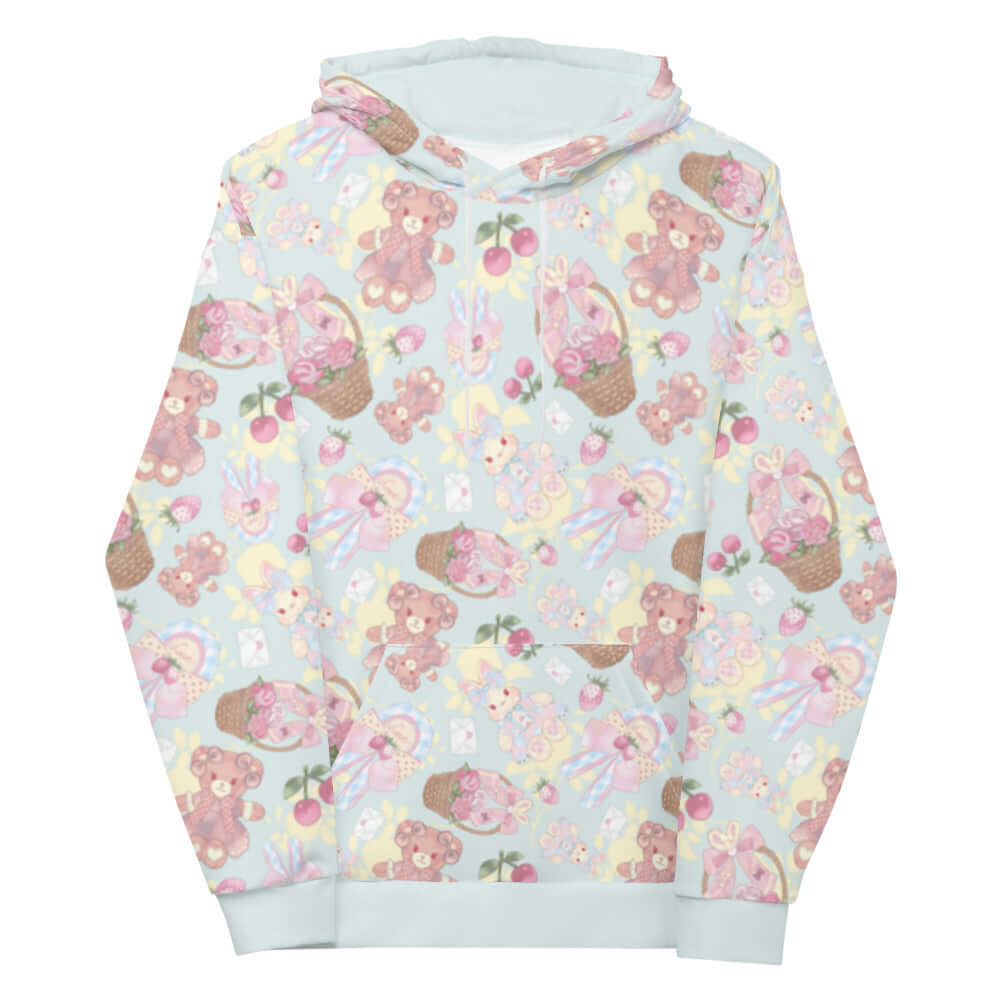 Colorful Sweet Teddy Hoodie featuring a vibrant teddy bear print, perfect for showcasing your feminine side.