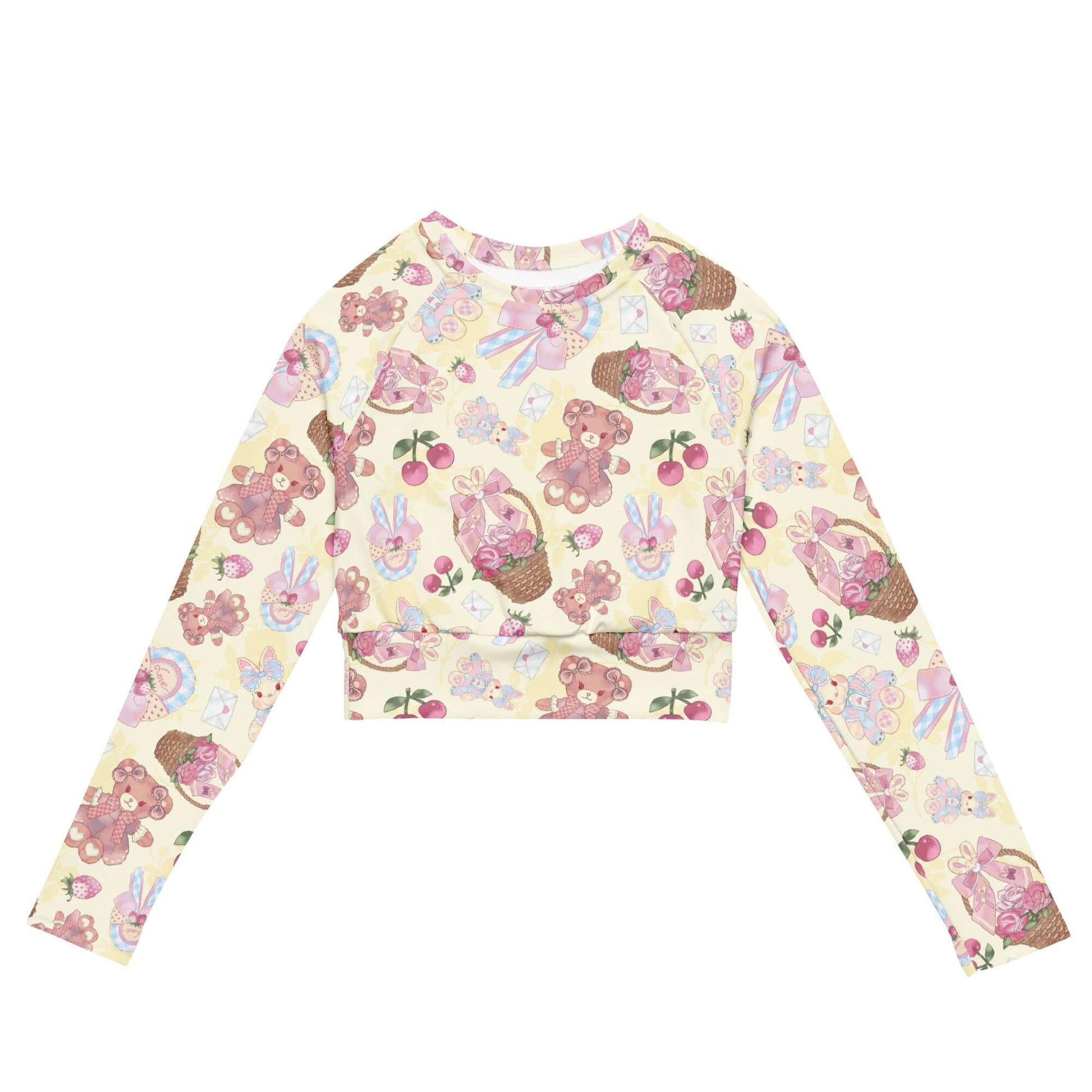 Sweet Teddy Long-sleeved Crop Top in vibrant print, eco-friendly fabric perfect for athleisure and sports styles.