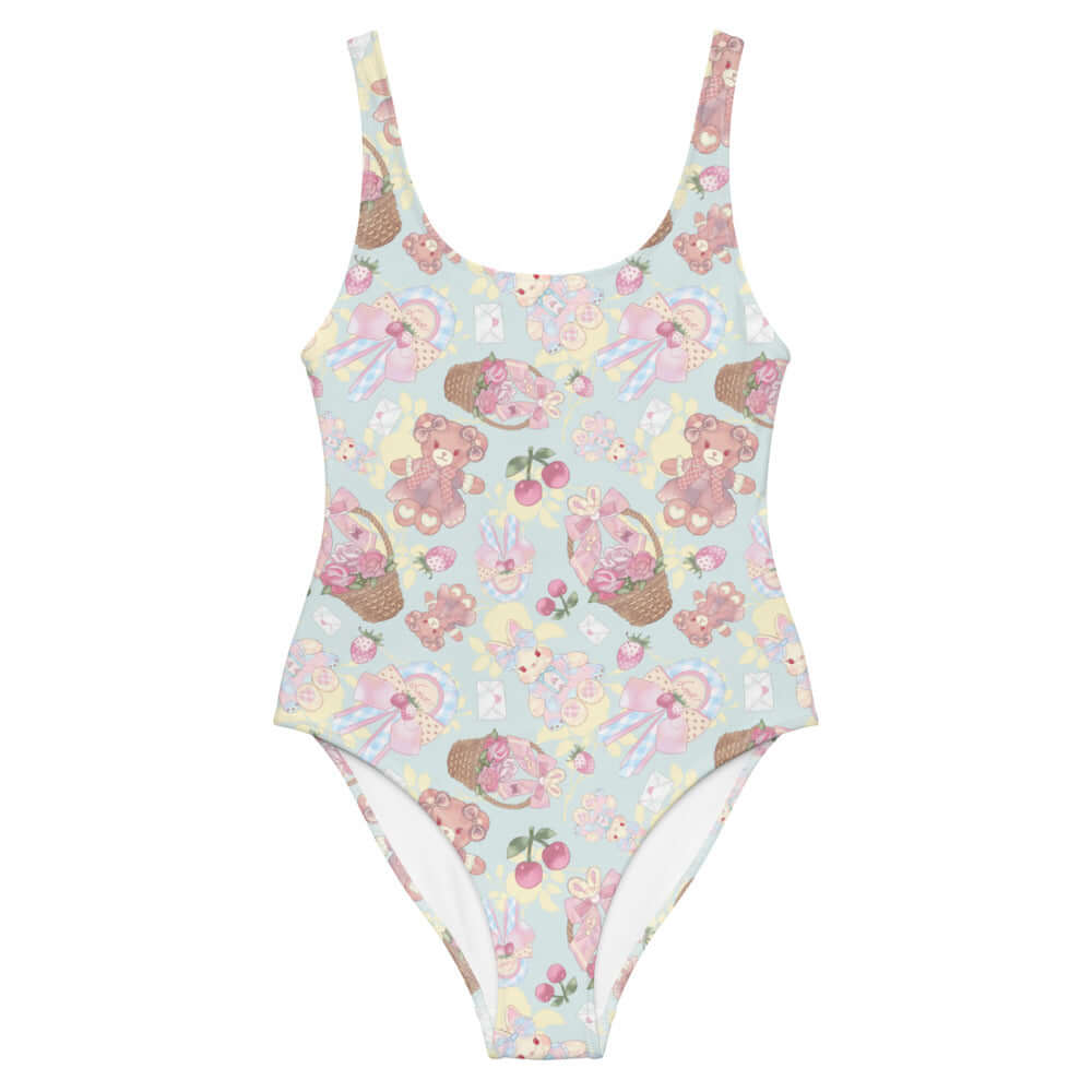 Sweet Teddy One-Piece Swimsuit features a charming design, perfect for comfort and mobility at the beach.