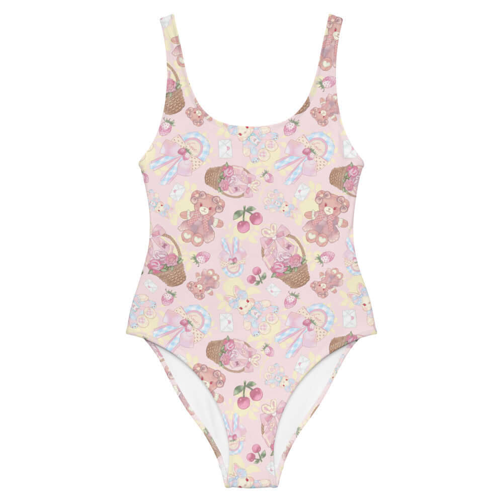Sweet Teddy One-Piece Swimsuit features a cute design, perfect for beach days and flattering all figures.