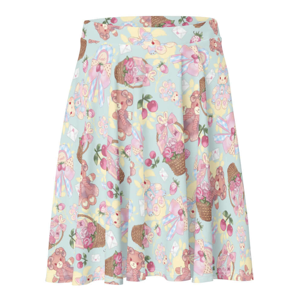 Sweet Teddy Skater Skirt features a playful pastel design perfect for expressing your feminine style effortlessly.