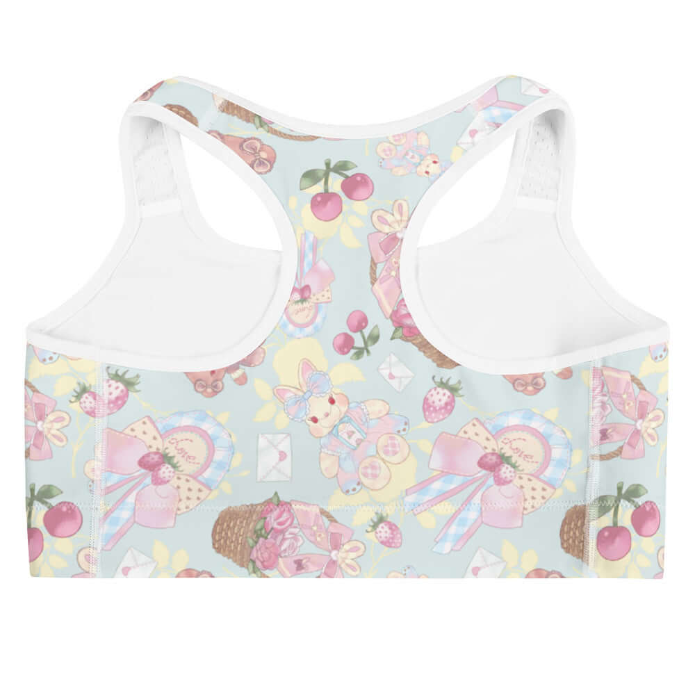 Sweet Teddy Sports bra features a cute teddy bear design, perfect for stylish workouts and comfort during exercise.