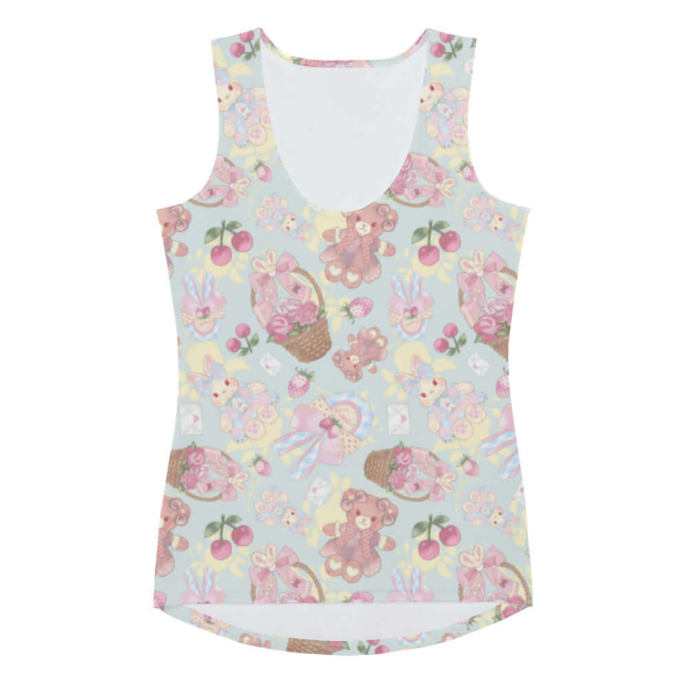 Sweet Teddy Tank Top features a cute design, perfect for workouts, made of soft polyester and spandex blend.