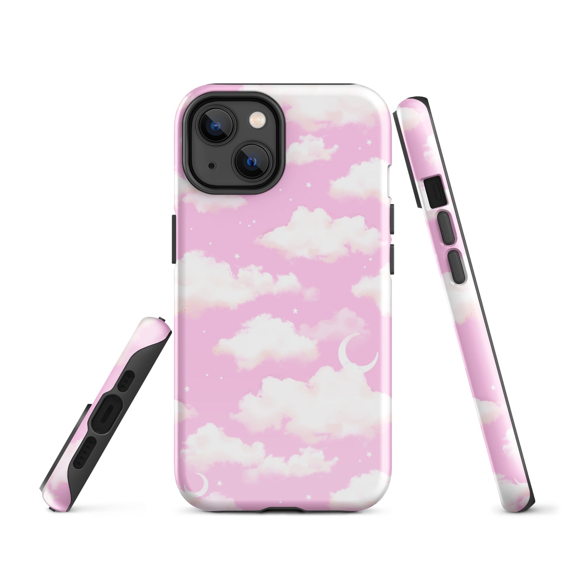 Stylish Cloudy Sky iPhone® Tough Case offers durable protection with a chic, pink cloud design for all-year safety.
