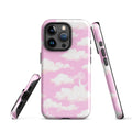 Stylish Cloudy Sky iPhone® Tough Case featuring a pink cloud design, perfect for protection and fashion.
