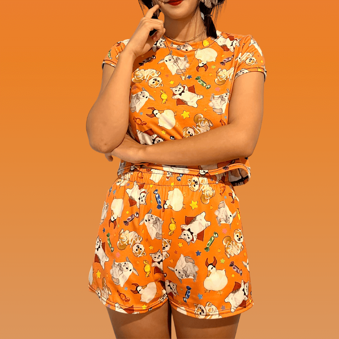 Trick or Treaters Athletic Short Shorts offer cute, comfy style for Halloween fun or lounging at home.