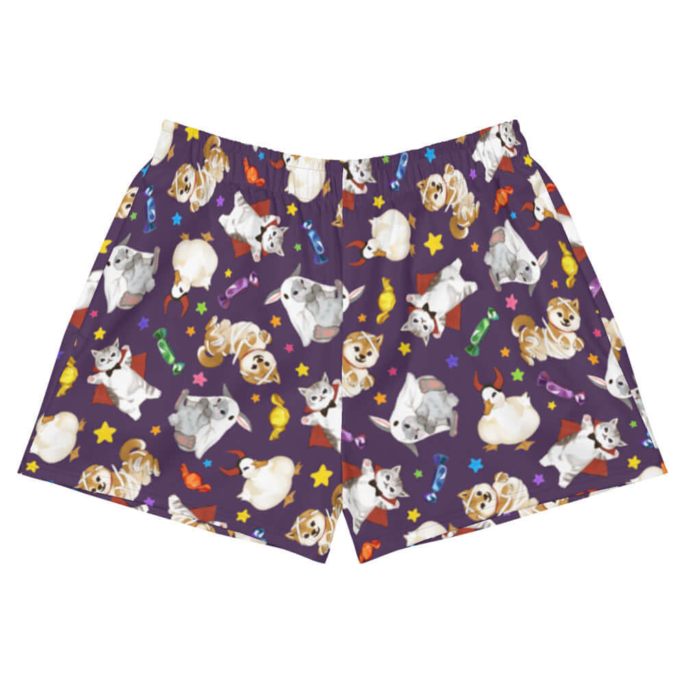 Trick or Treaters Athletic Short Shorts feature a fun design, perfect for staying cute and comfy on Halloween night.