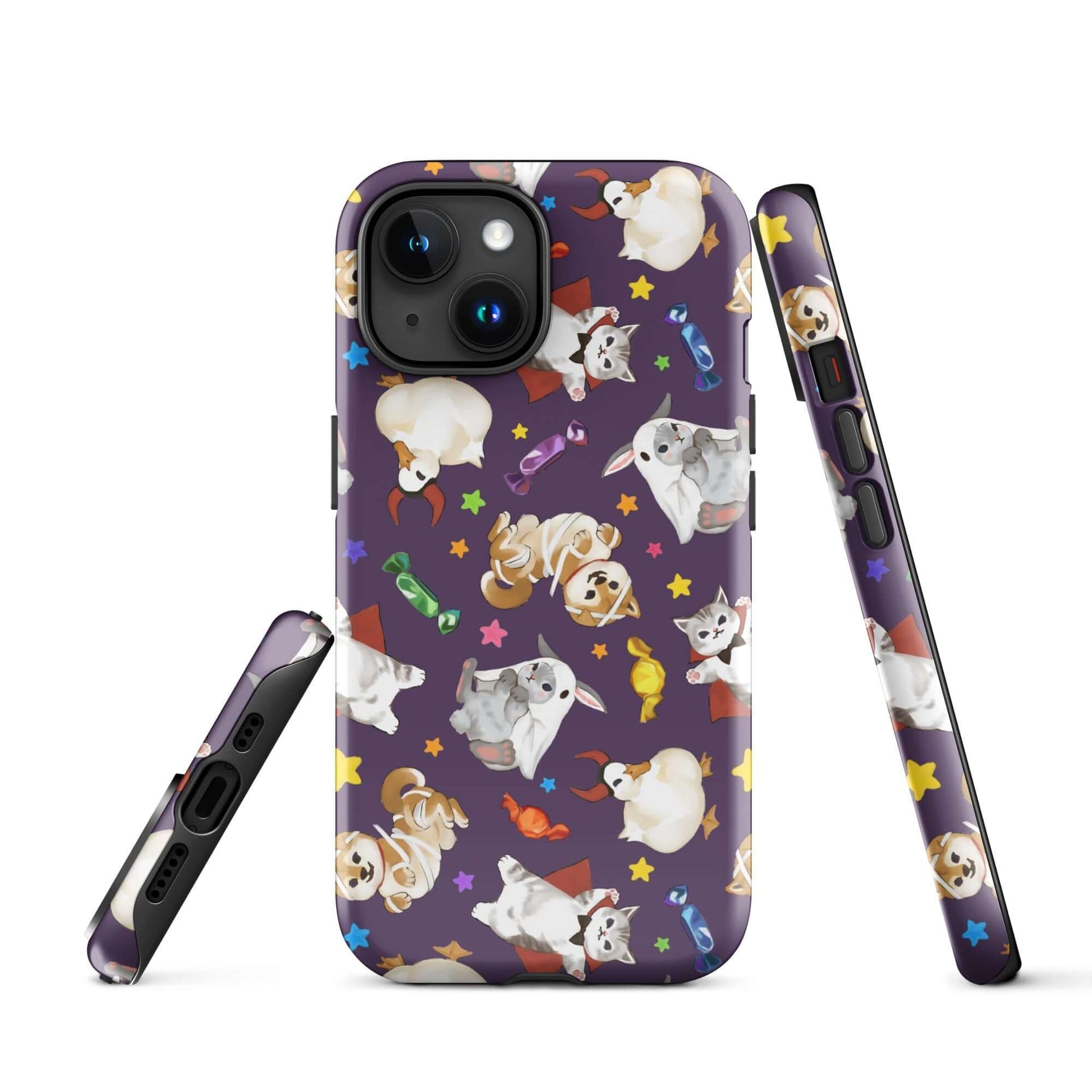 Trick or Treaters iPhone® Tough Case features playful pets, offering style and protection for your device all year round.