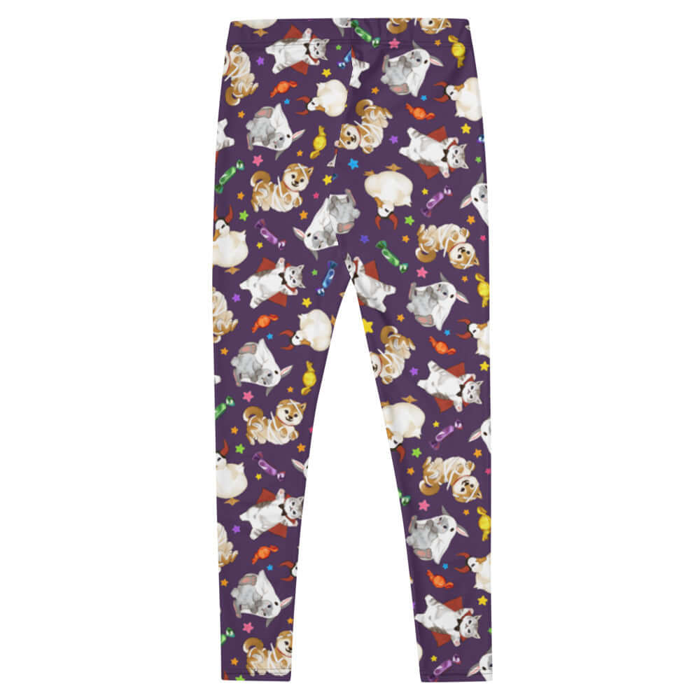 Adorable Trick or Treaters Leggings featuring playful pets, perfect for Halloween fun and cozy comfort.