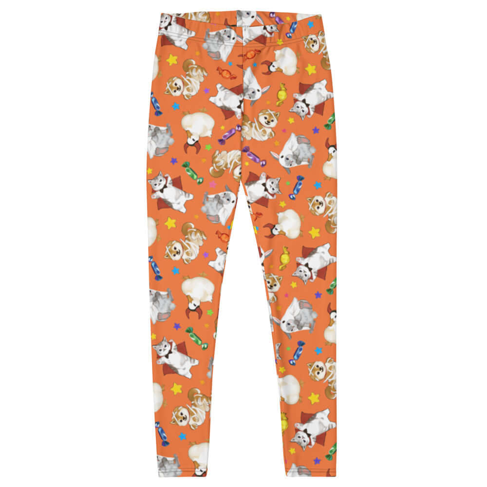 Adorable Trick or Treaters Leggings featuring playful puppies, perfect for Halloween fun and cozy wear!