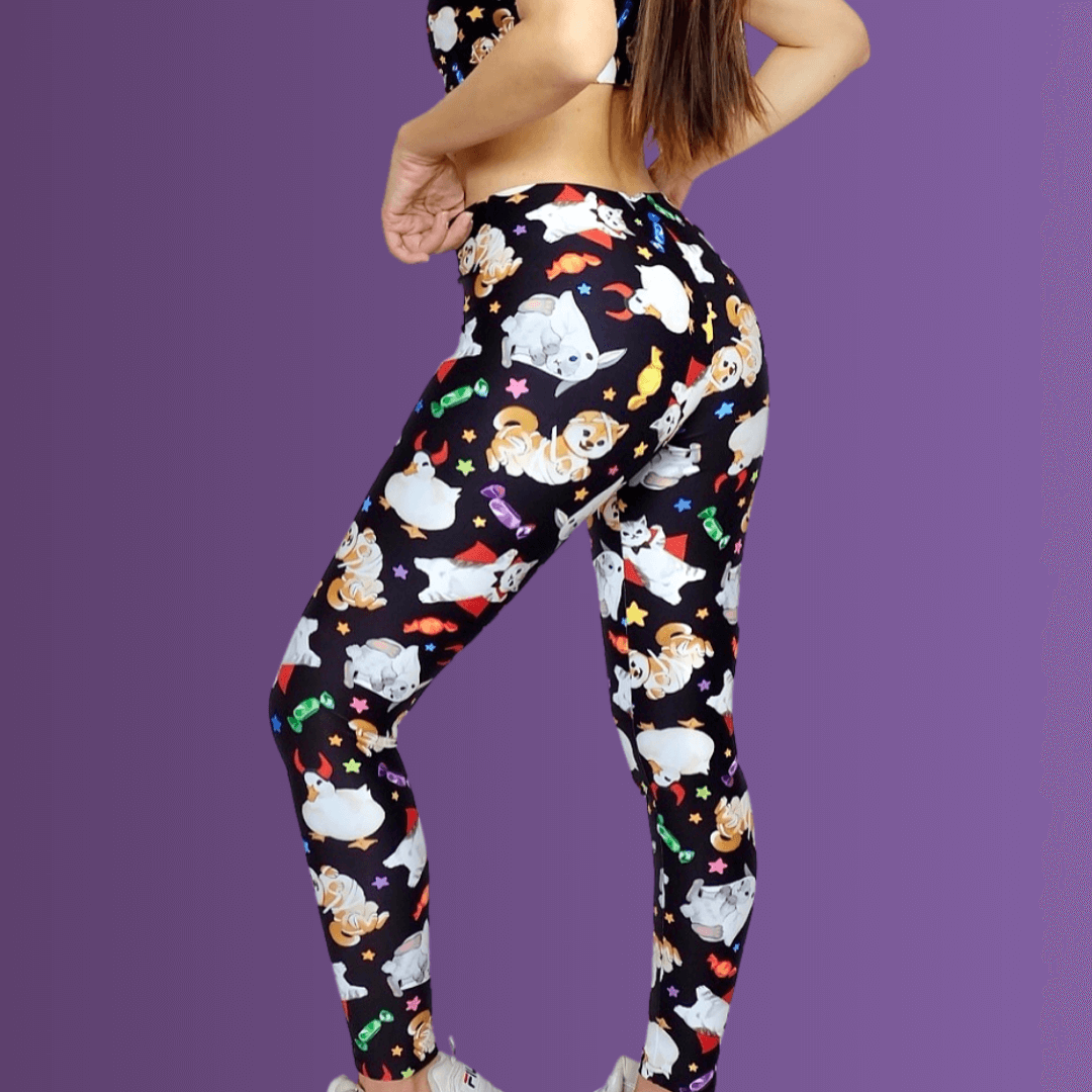 Stylish Trick or Treaters Leggings featuring cute pets, perfect for adding Halloween fun to your wardrobe.