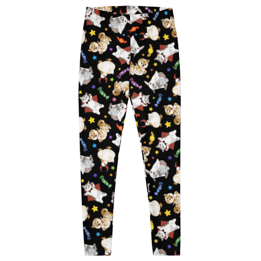 Cozy Trick or Treaters Leggings featuring playful pets, perfect for Halloween fun and festive occasions.