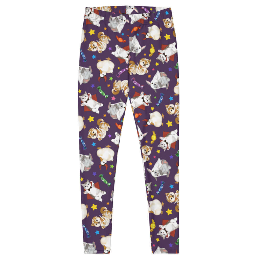 Cute Trick or Treaters Leggings feature playful pets in Halloween costumes, perfect for festive fun and comfort.