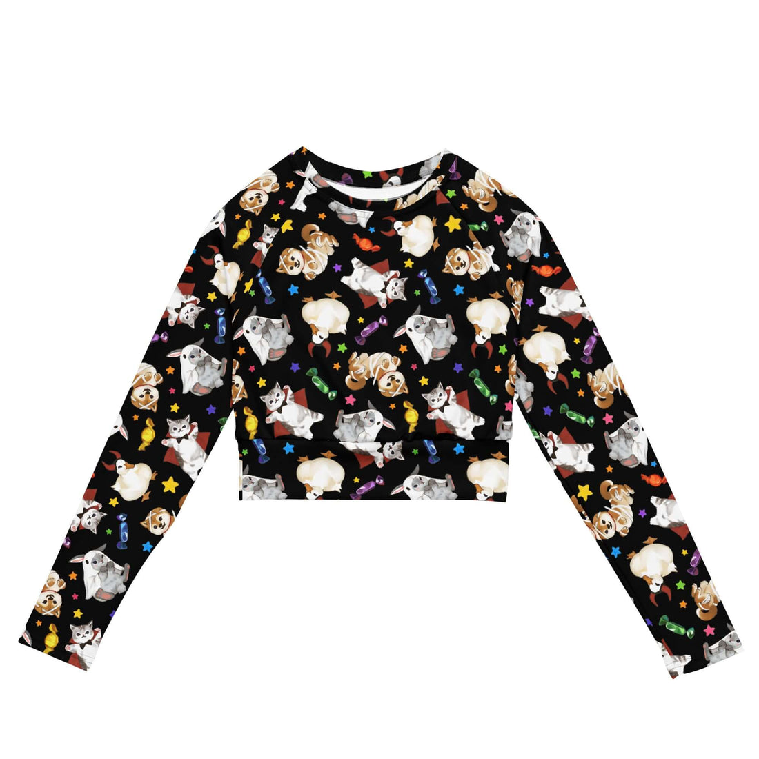Explore the eco-friendly Trick or Treaters Long-sleeved Crop Top, perfect for athleisure and casual wear.