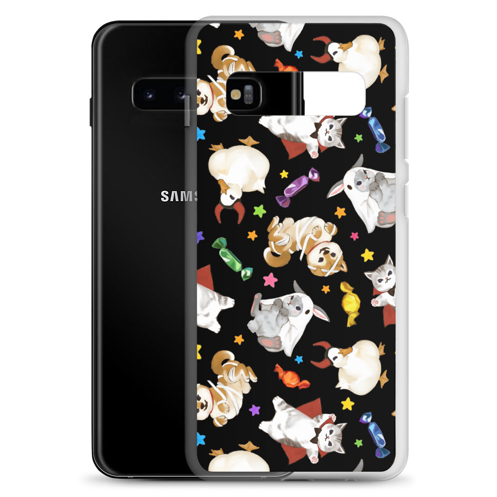 Cute Trick or Treaters Samsung® Clear Case featuring playful designs, perfect for Halloween phone protection.