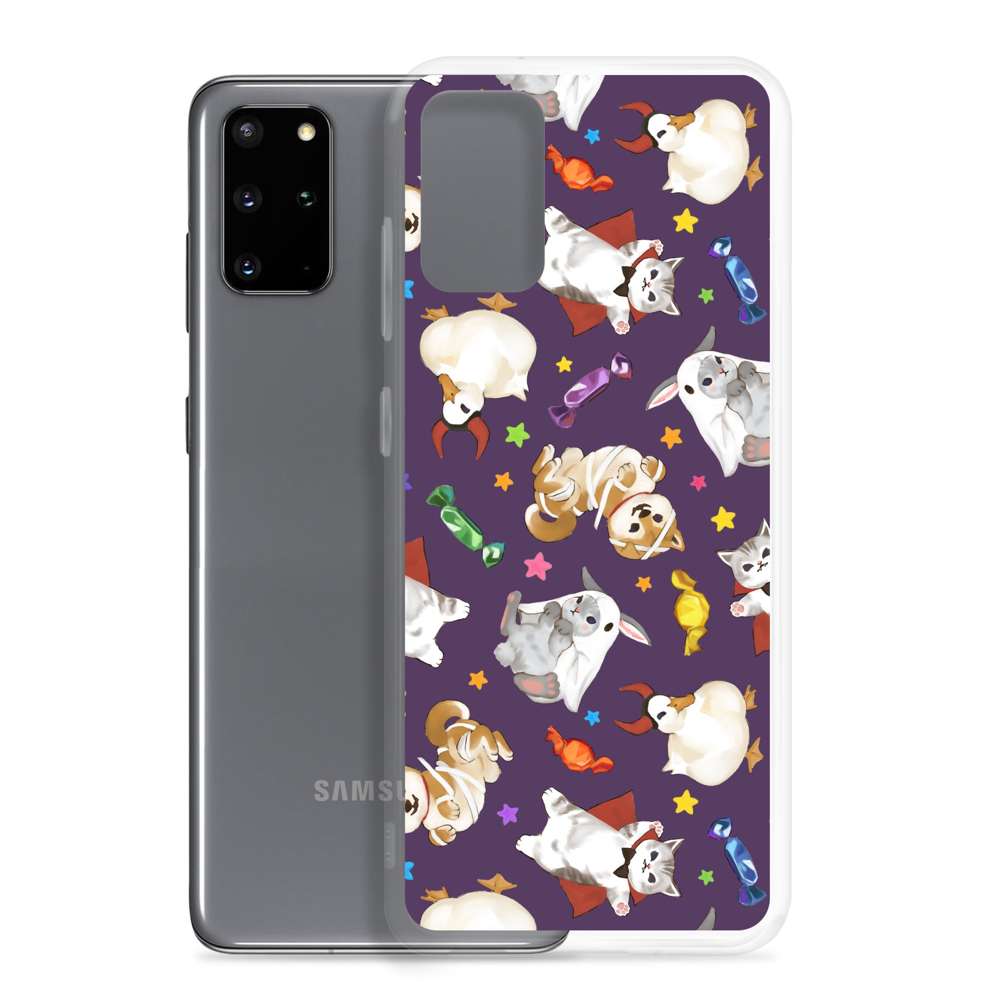 Trick or Treaters Samsung® Clear Case features adorable Halloween designs, perfect for keeping your phone stylish and safe.