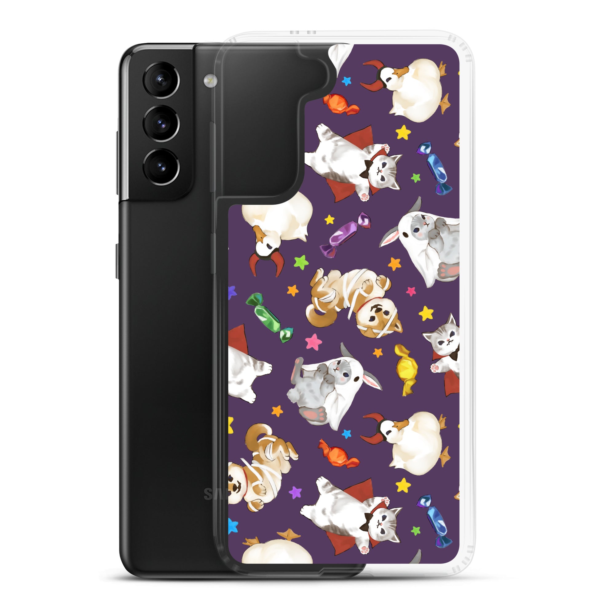 Trick or Treaters Samsung® Clear Case showcases adorable Halloween designs, perfect for protecting your phone in style.