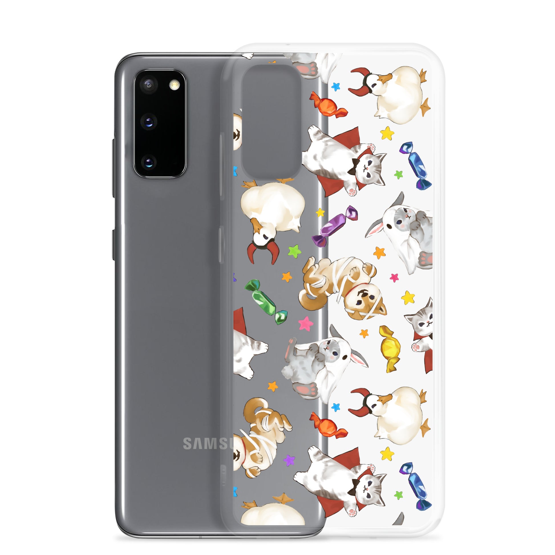 Protect your phone in style with the Trick or Treaters Samsung® Clear Case, perfect for Halloween fun!