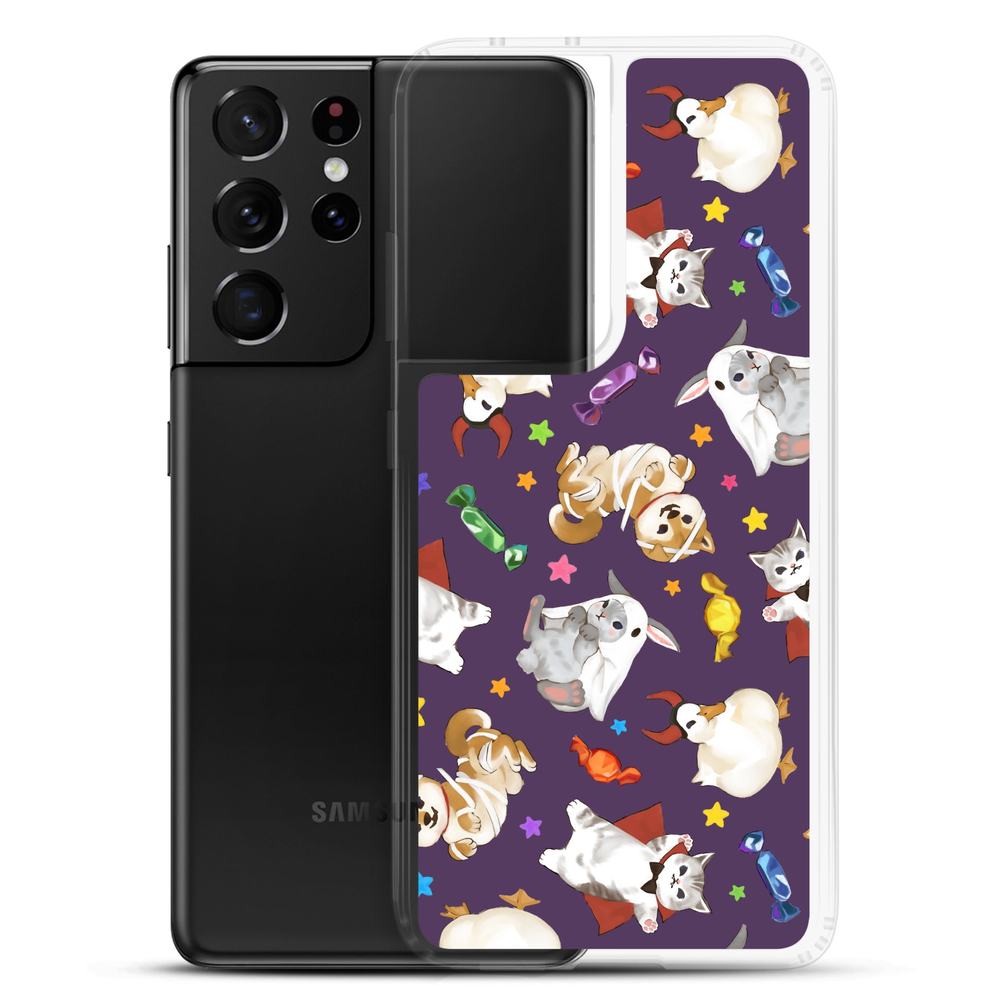 Protect your phone in style with the Trick or Treaters Samsung® Clear Case featuring adorable Halloween designs.