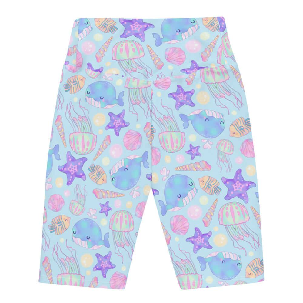 Bright and fun Under the Sea Biker Shorts feature whimsical ocean creatures, perfect for summer activities at the beach.