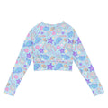 Colorful Under the Sea Long-sleeved Crop Top, eco-friendly for sports and athleisure, featuring a comfy waistline band.