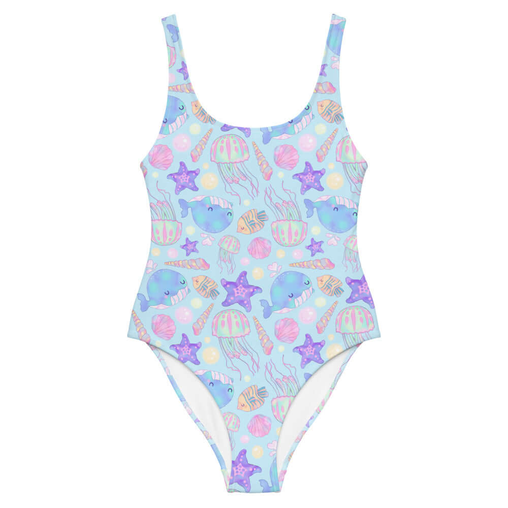 Get ready to shine in the Under the Sea One-Piece Swimsuit, featuring colorful marine life for a fun beach day!
