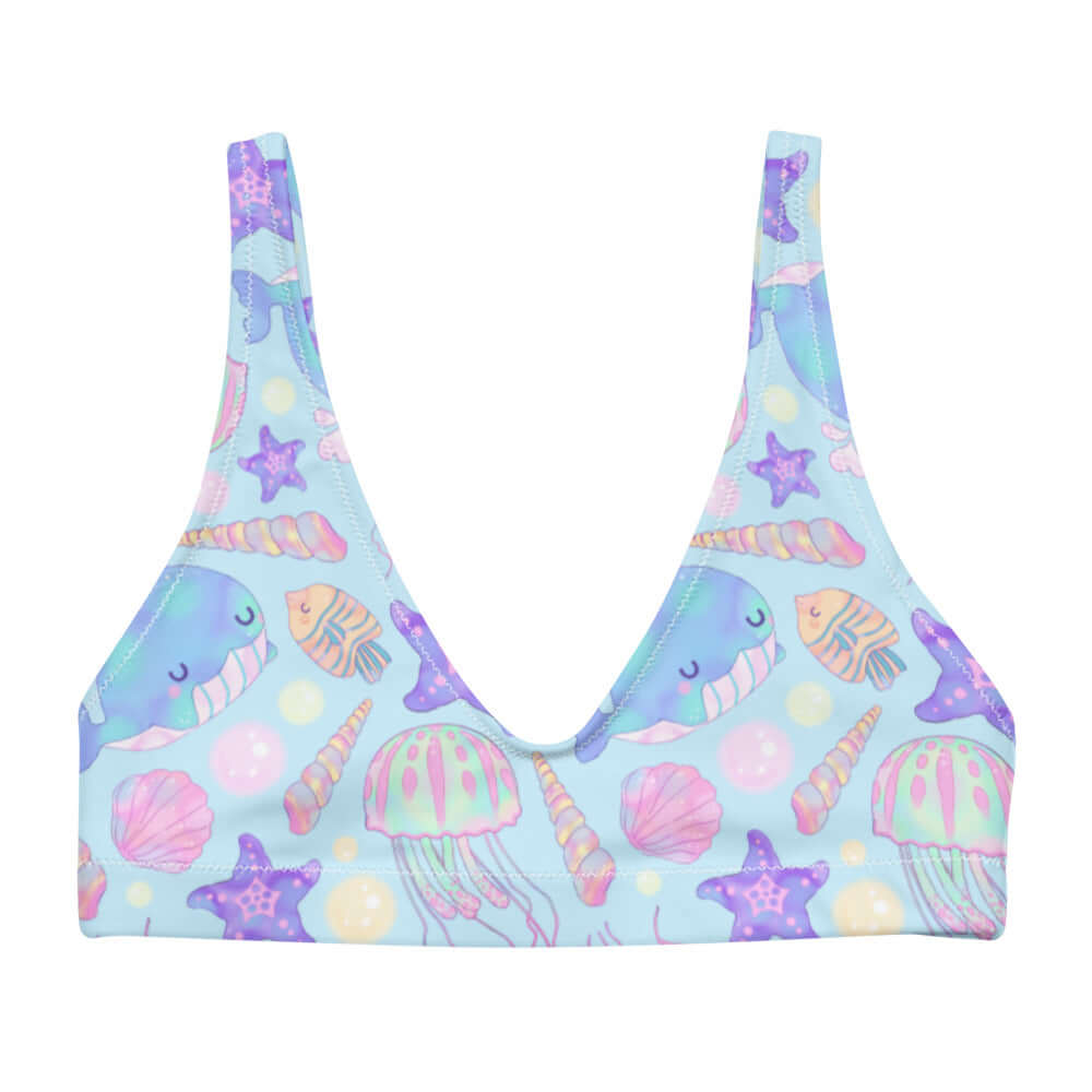 Bright and fun Under the Sea Padded Bikini Top features playful sea creatures, perfect for beach days or poolside lounging.