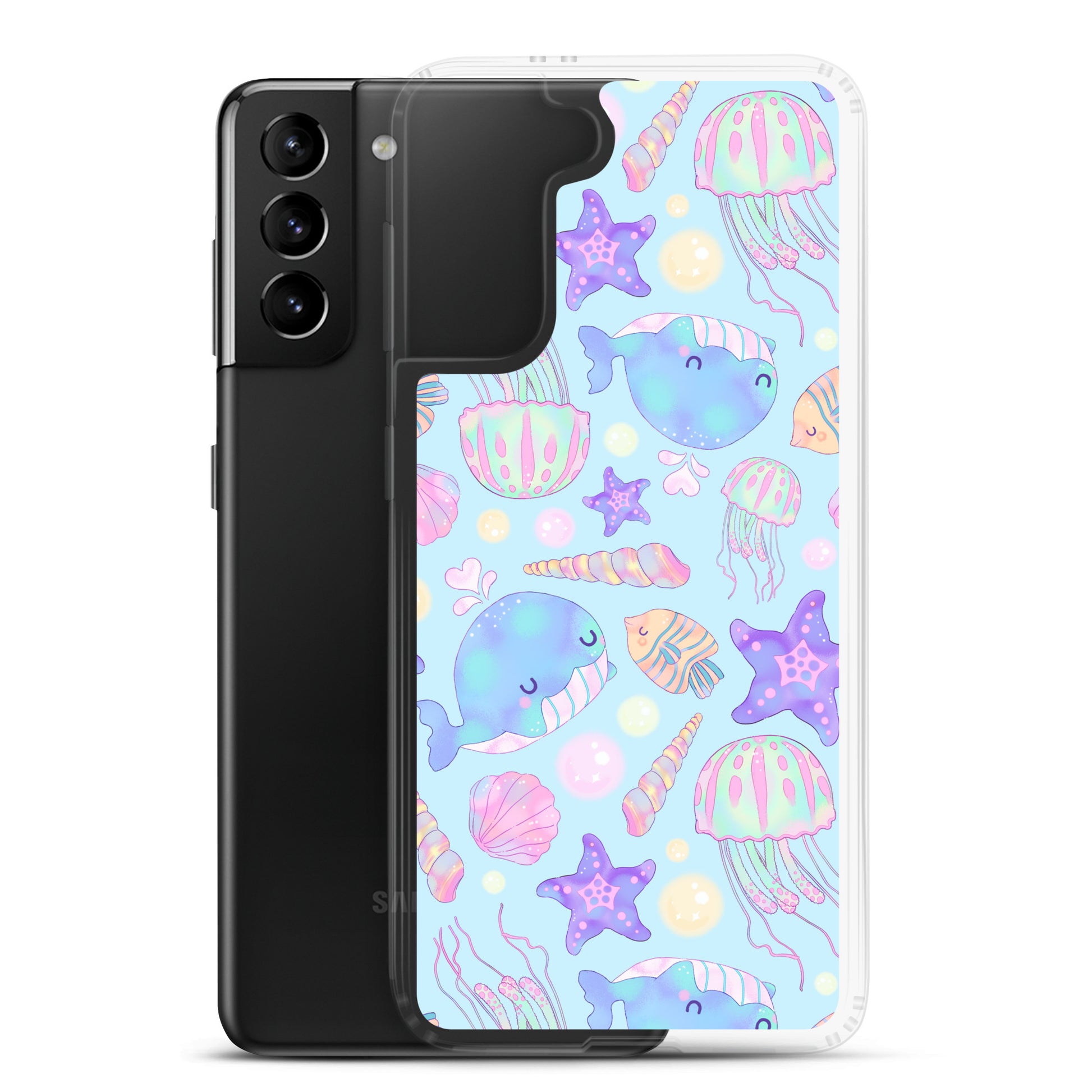 Cute Under the Sea Samsung® Clear Case with colorful marine designs, perfect for protecting your phone in style.