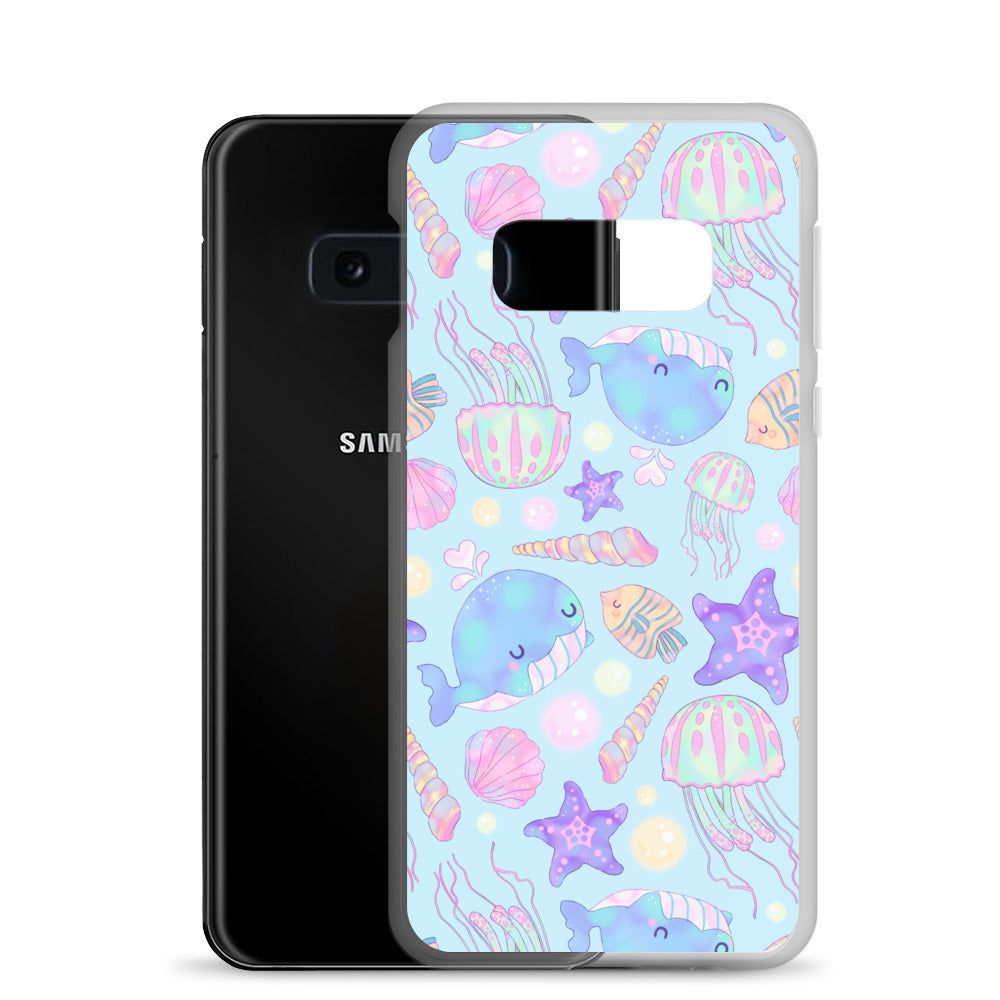 Stylish Under the Sea Samsung® Clear Case featuring cute ocean creatures, perfect for protecting your phone with flair.