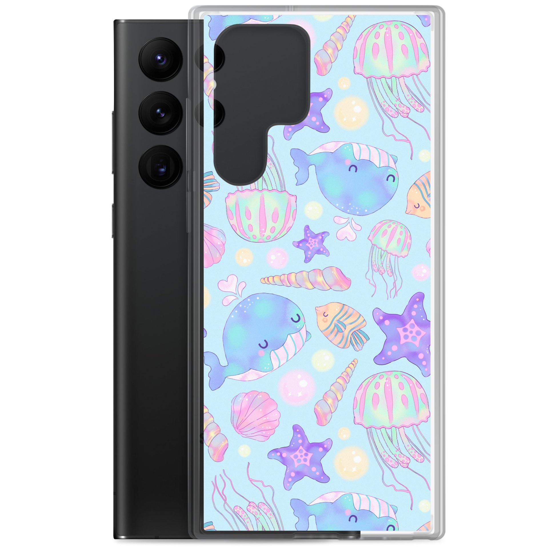 Colorful Under the Sea Samsung® Clear Case featuring cute marine life, perfect for protecting your phone stylishly.